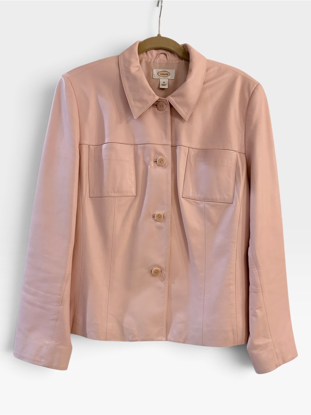 Vintage Talbots Blush Pink Leather Jacket Buttery Soft Button Front Size 16